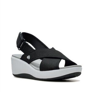 Clarks Women's Step Cali Cove Sandal Black Size 8.5 Wedge Heel *Like New*